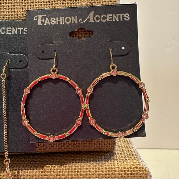 NWT 2 Pair of Fashion Accents Earrings gold tone dangles, moon, rhinestones - Picture 10 of 12